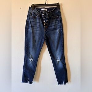 KanCan Blue jeans 9/28 Button Fly Skinny Destroyed Raw Hem Stretch Casual